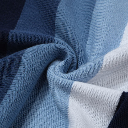 Chemise Tricotée à Rayures Verticales pour Hommes des Années 60 – Polo Boutonné Bleu Marine et Bleu Ciel