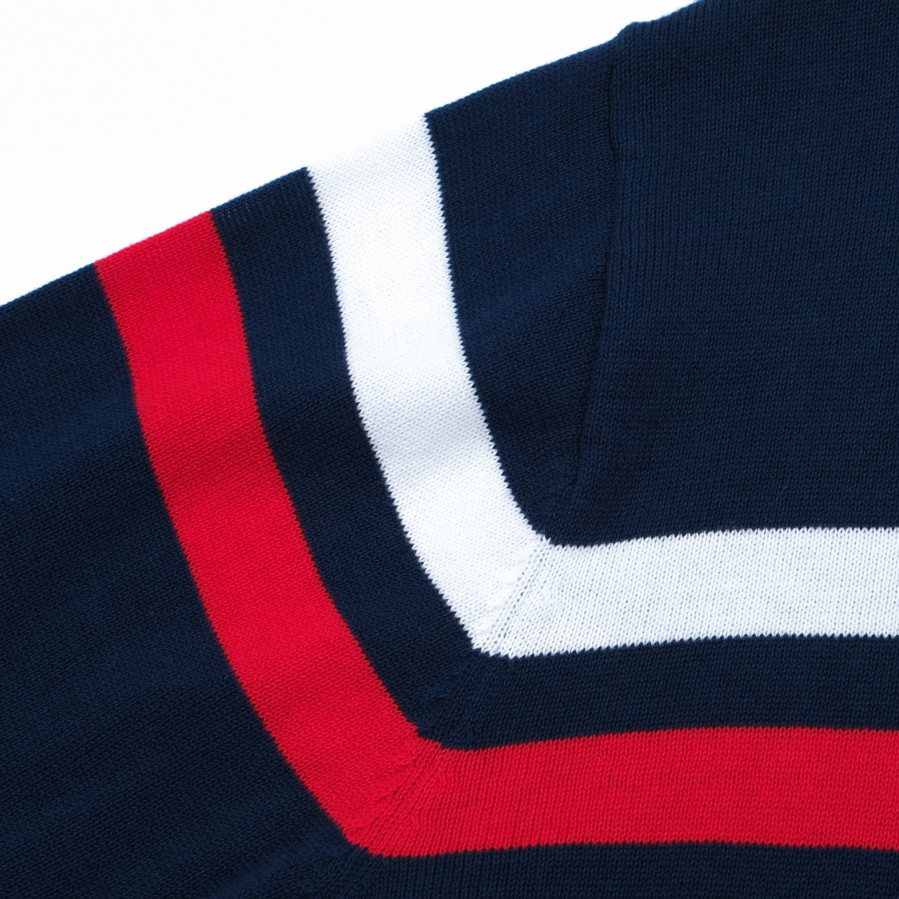 Veste tricotée zippée rétro pour hommes des années 1970 – Marine vintage avec rayures rouges et blanches