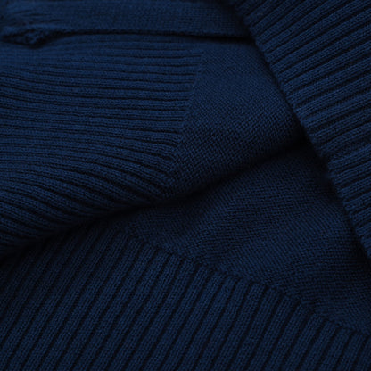 Veste tricotée zippée rétro pour hommes des années 1970 – Marine vintage avec rayures rouges et blanches