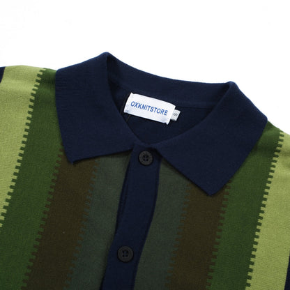 Polo Tricot à Rayures Dégradées pour Hommes des Années 60 – Chemise à Manches Courtes avec Panneau Vertical