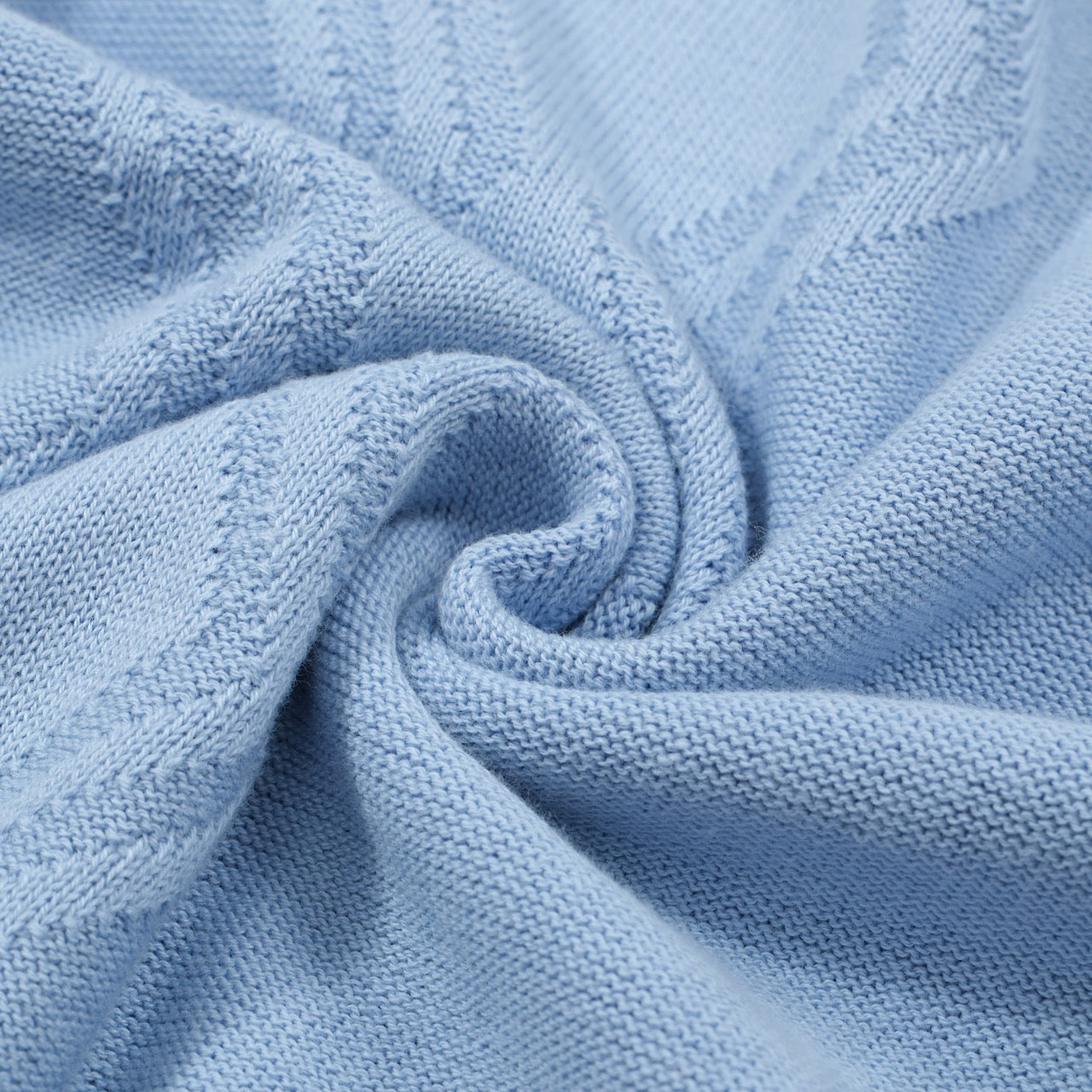 Polo Tricoté Bleu Clair pour Homme avec Panneau en Jacquard à Motif Géométrique