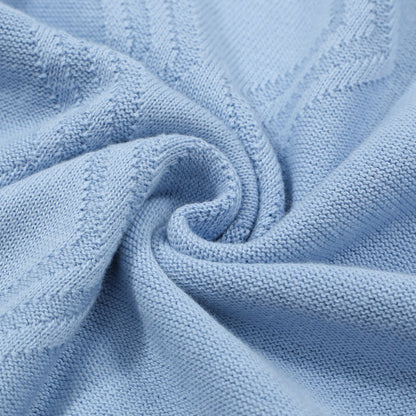 Polo Tricoté Bleu Clair pour Homme avec Panneau en Jacquard à Motif Géométrique