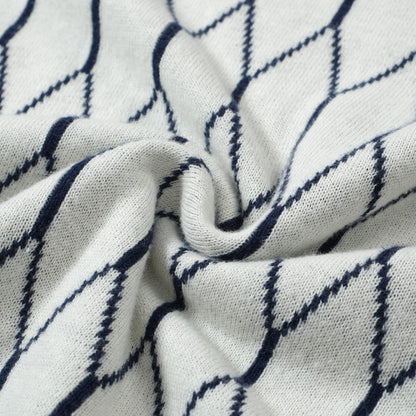 Polo en Tricot Géométrique Mod des Années 60 pour Hommes – Motif Diamant Rétro avec Bordure Marine