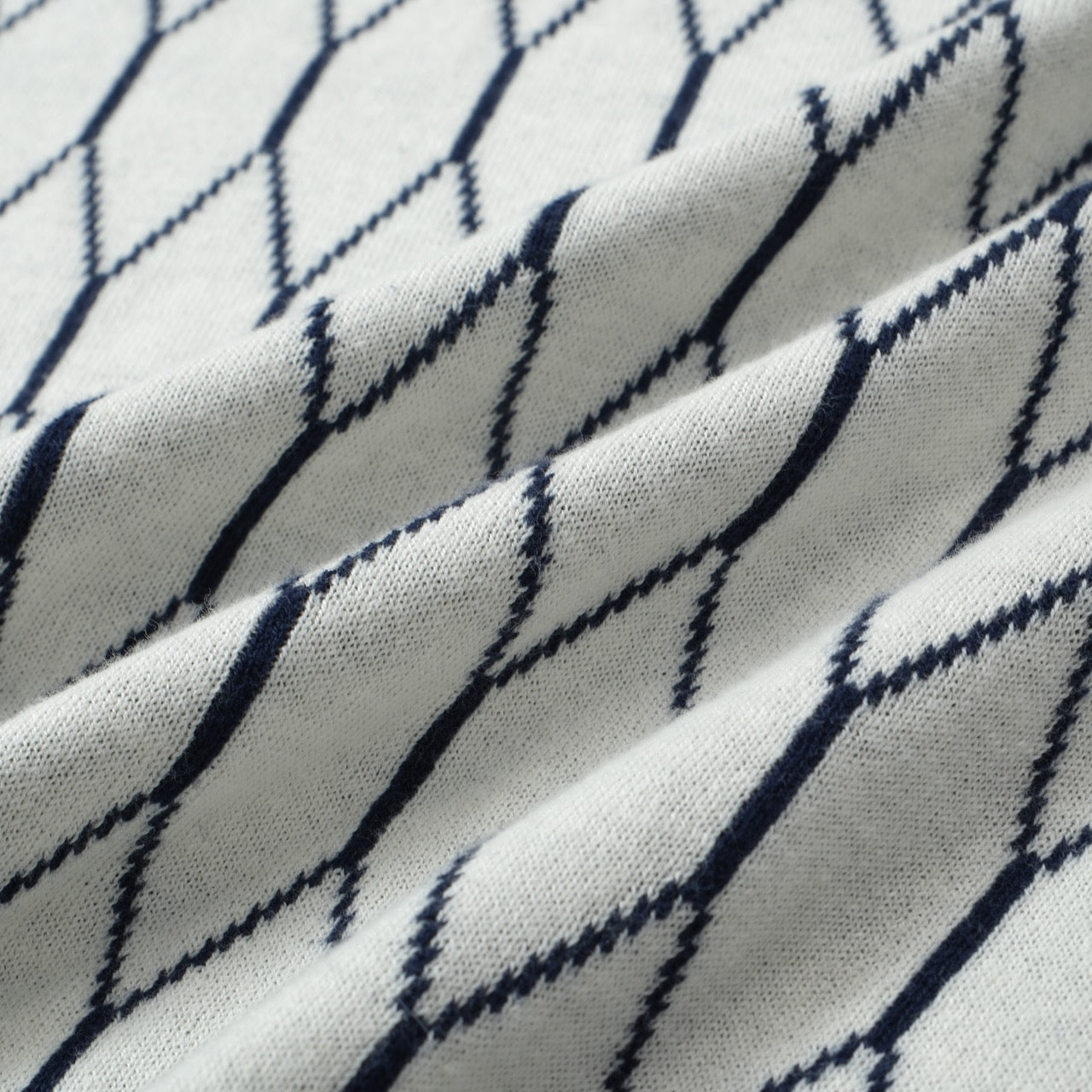 Polo en Tricot Géométrique Mod des Années 60 pour Hommes – Motif Diamant Rétro avec Bordure Marine