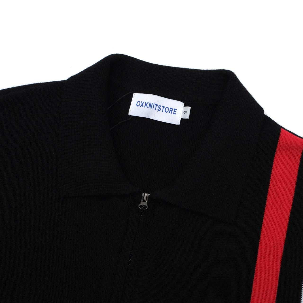 Veste en tricot zippée rétro des années 1970 pour hommes – Noir vintage avec rayures verticales rouges et blanches