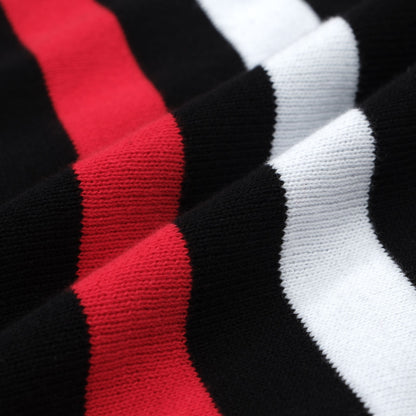 Veste en tricot zippée rétro des années 1970 pour hommes – Noir vintage avec rayures verticales rouges et blanches