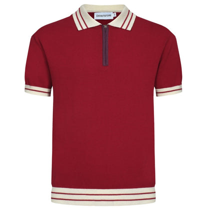 Polo Tricot Rouge Mod Années 60 pour Hommes – Chemise Casual Rétro avec Détails Contrastés