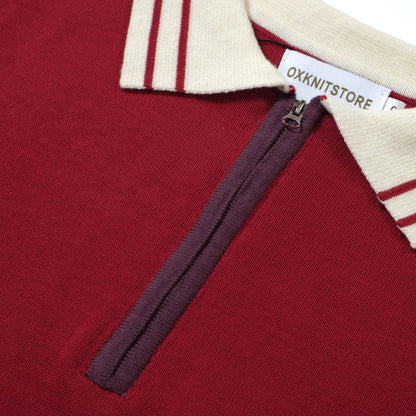 Polo Tricot Rouge Mod Années 60 pour Hommes – Chemise Casual Rétro avec Détails Contrastés