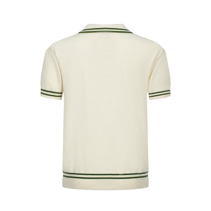 Polo en Tricot Crème pour Hommes avec Bord Vert – Style Vintage Mod des Années 1960