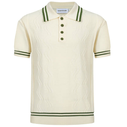 Polo en Tricot Crème pour Hommes avec Bord Vert – Style Vintage Mod des Années 1960