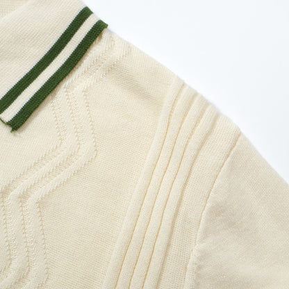 Polo en Tricot Crème pour Hommes avec Bord Vert – Style Vintage Mod des Années 1960