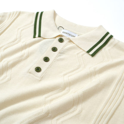 Polo en Tricot Crème pour Hommes avec Bord Vert – Style Vintage Mod des Années 1960