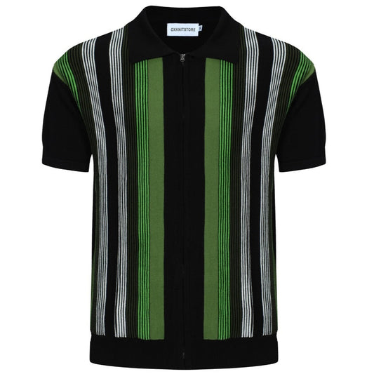 Polo Zippé Tricoté à Rayures Mod Vert Foncé pour Hommes – Chemise Casual Rétro des Années 60