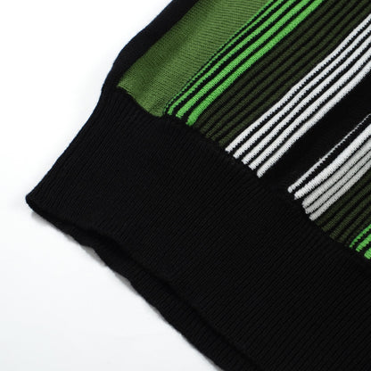 Polo Zippé Tricoté à Rayures Mod Vert Foncé pour Hommes – Chemise Casual Rétro des Années 60