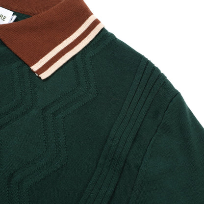 Polo Tricot Vert pour Homme des Années 60 – Col et Poignets Marron Rétro