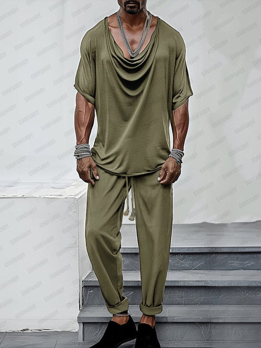 Ensemble Haut Pantalon avec Col Drape