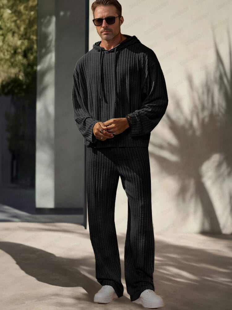 Ensemble de Sweat à Capuche Tricot Rayé de Loisir