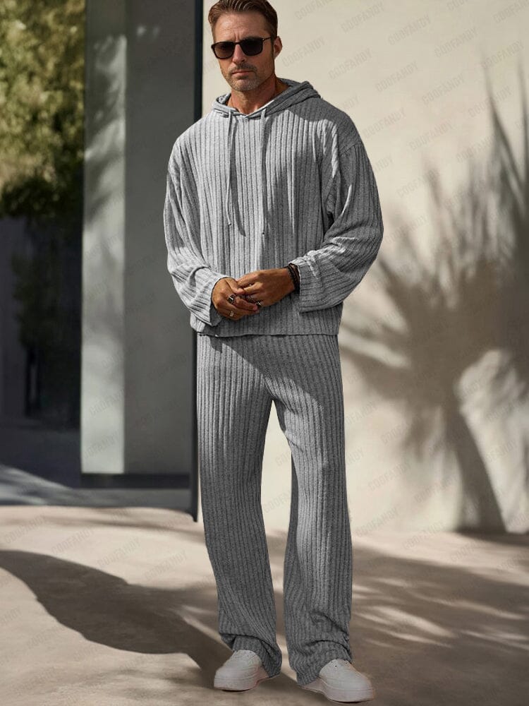 Ensemble de Sweat à Capuche Tricot Rayé de Loisir