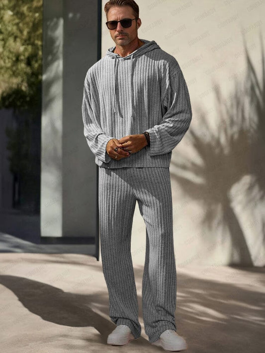 Ensemble de Sweat à Capuche Tricot Rayé de Loisir
