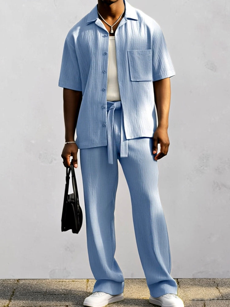 Ensemble Chemise Pantalon 100% Coton Chic Décontracté