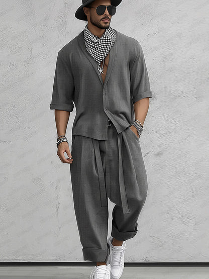 Ensemble Chemise Confort à Coupe Lâche et Pantalons Harem