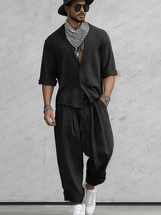 Ensemble Chemise Confort à Coupe Lâche et Pantalons Harem