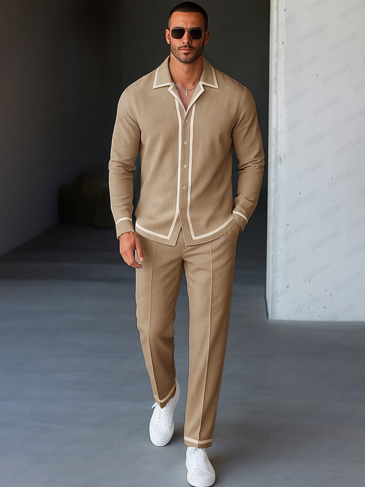 Ensemble Chemise Pantalon avec Bord Contrasté