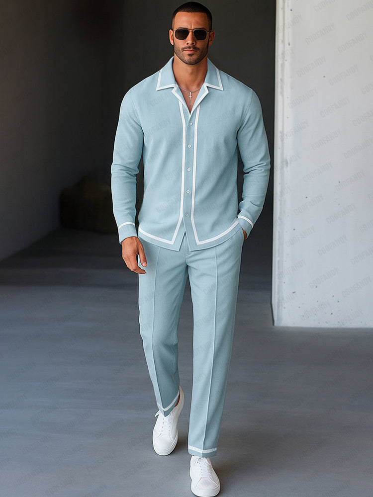 Ensemble Chemise Pantalon avec Bord Contrasté