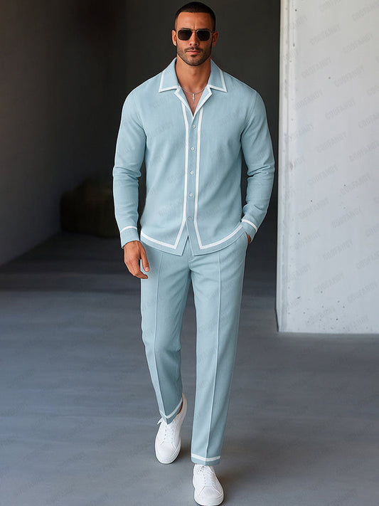 Ensemble Chemise Pantalon avec Bord Contrasté