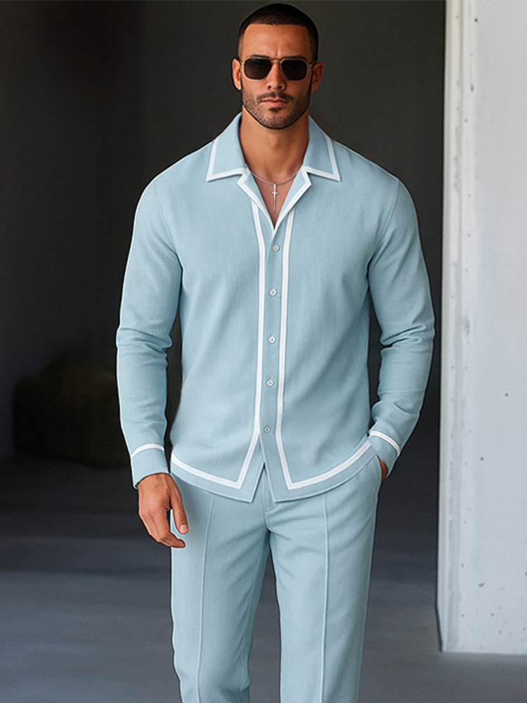 Ensemble Chemise Pantalon avec Bord Contrasté