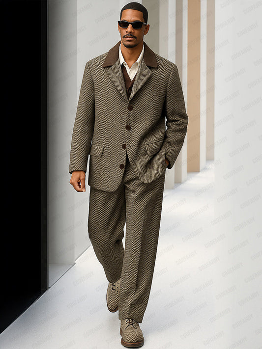 Ensemble assorti en tweed à chevrons vintage