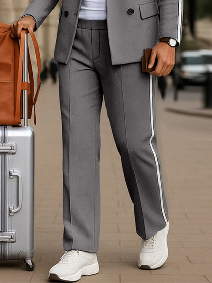 Ensemble Blazer à Capuche à Rayures Contrastées Tendance