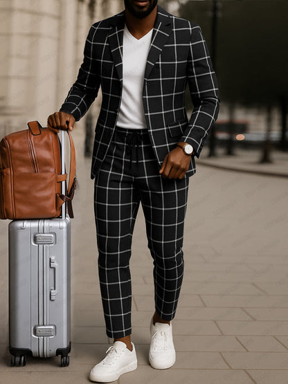 Ensemble de Pantalon Blazer à Imprimé Carreaux Classique