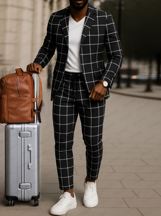 Ensemble de Pantalon Blazer à Imprimé Carreaux Classique