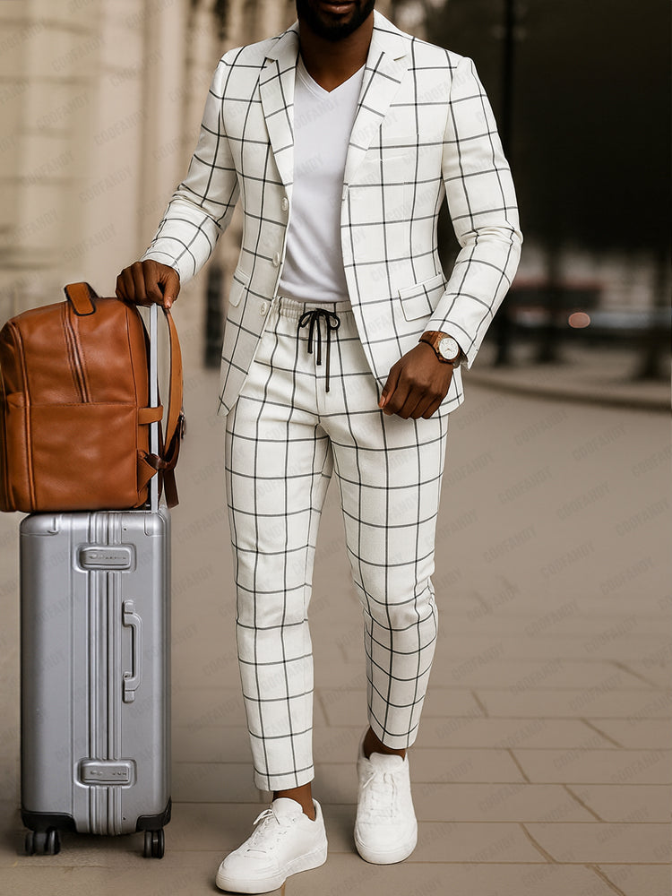 Ensemble de Pantalon Blazer à Imprimé Carreaux Classique