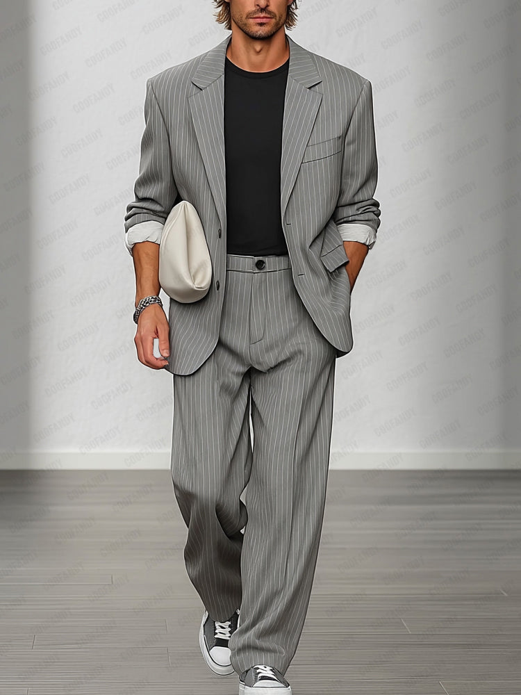 Ensemble Blazer et Pantalon Rayé Smart Casual