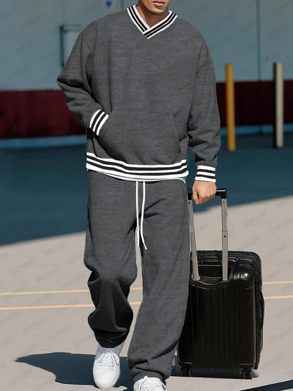 Ensemble Sweatshirt Pantalon Contrasté Décontracté