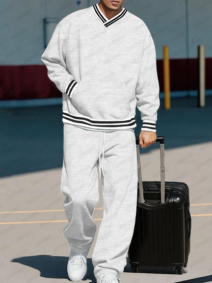 Ensemble Sweatshirt Pantalon Contrasté Décontracté