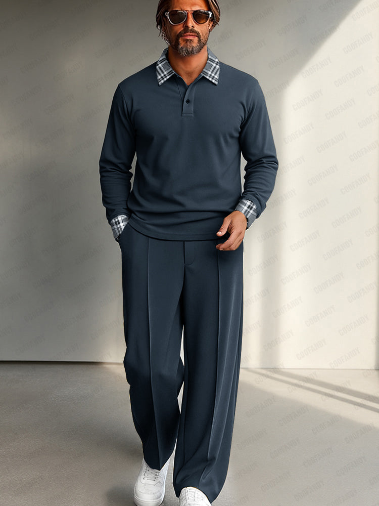 Ensemble Chemise Pantalon à Carreaux Contrastés