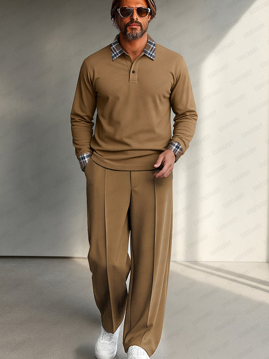 Ensemble Chemise Pantalon à Carreaux Contrastés