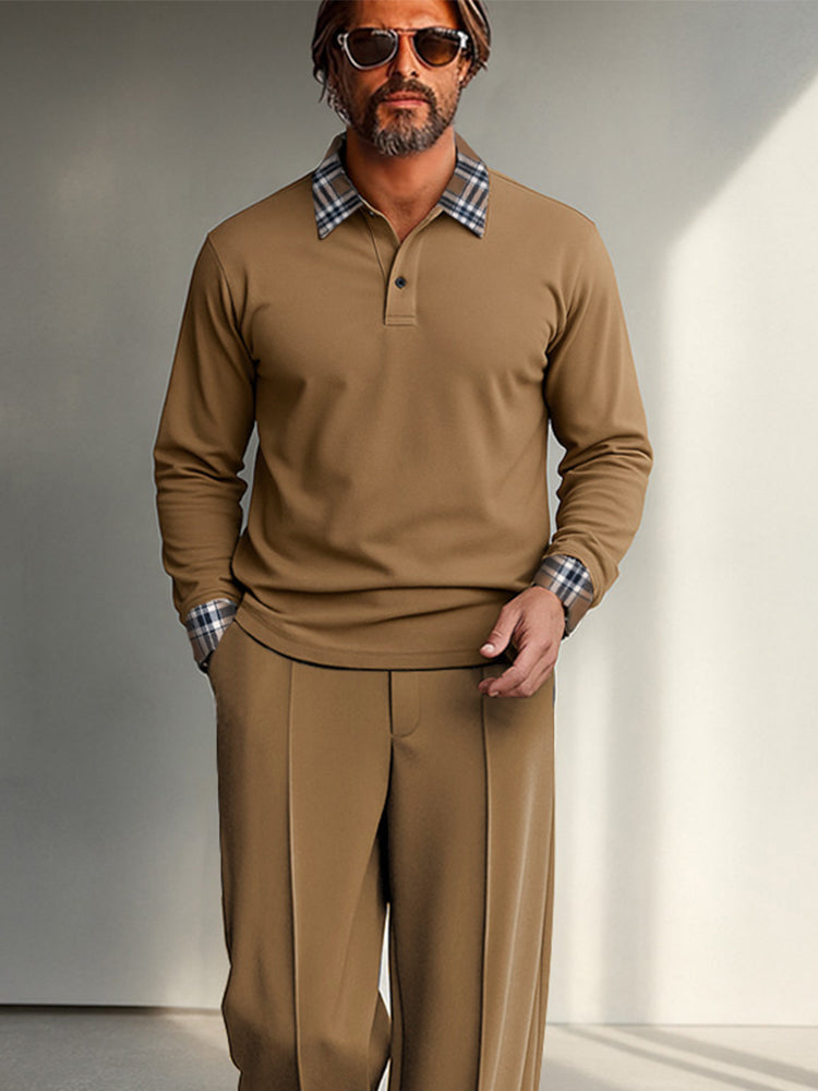 Ensemble Chemise Pantalon à Carreaux Contrastés