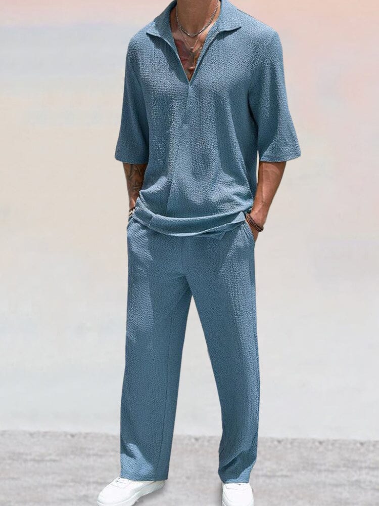 Ensemble de Chemise Texturée en Vagues d'Eau Décontracté