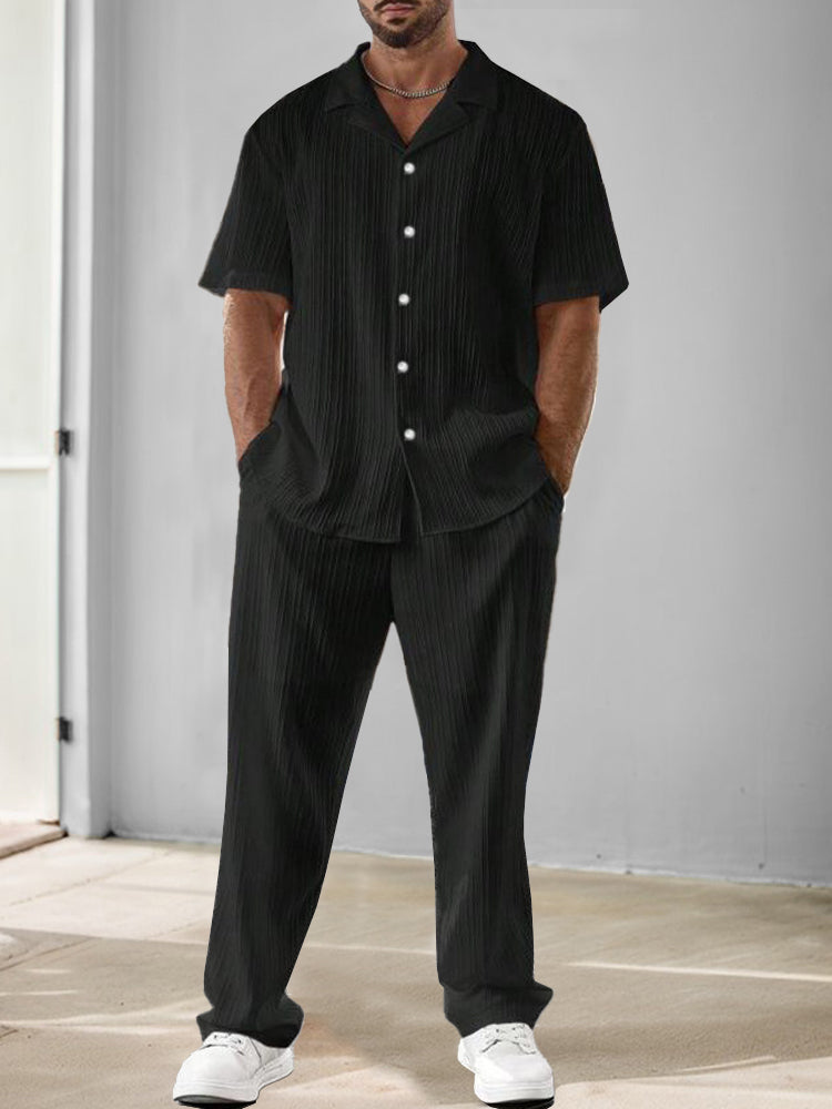Ensemble de Chemise et Pantalon Texturé à Rayures Polyvalent