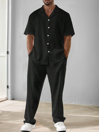 Ensemble de Chemise et Pantalon Texturé à Rayures Polyvalent