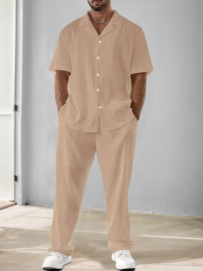 Ensemble de Chemise et Pantalon Texturé à Rayures Polyvalent