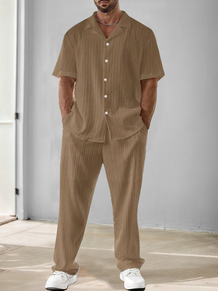 Ensemble de Chemise et Pantalon Texturé à Rayures Polyvalent