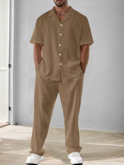 Ensemble de Chemise et Pantalon Texturé à Rayures Polyvalent