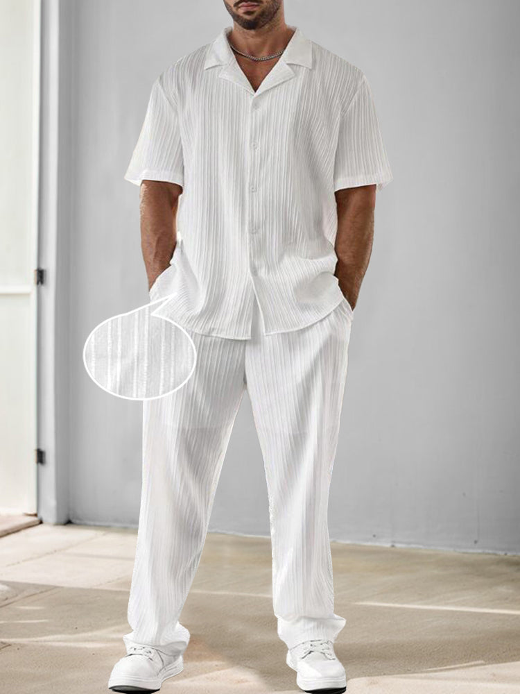 Ensemble de Chemise et Pantalon Texturé à Rayures Polyvalent