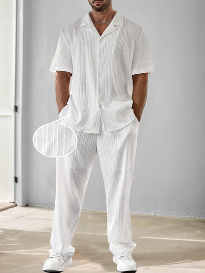 Ensemble de Chemise et Pantalon Texturé à Rayures Polyvalent