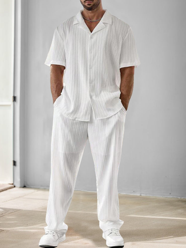 Ensemble de Chemise et Pantalon Texturé à Rayures Polyvalent